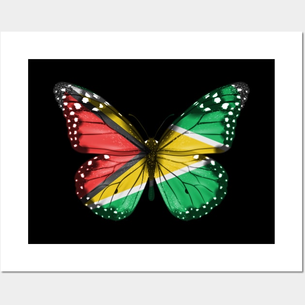 Guyanese Flag  Butterfly - Gift for Guyanese From Guyana Wall Art by Country Flags